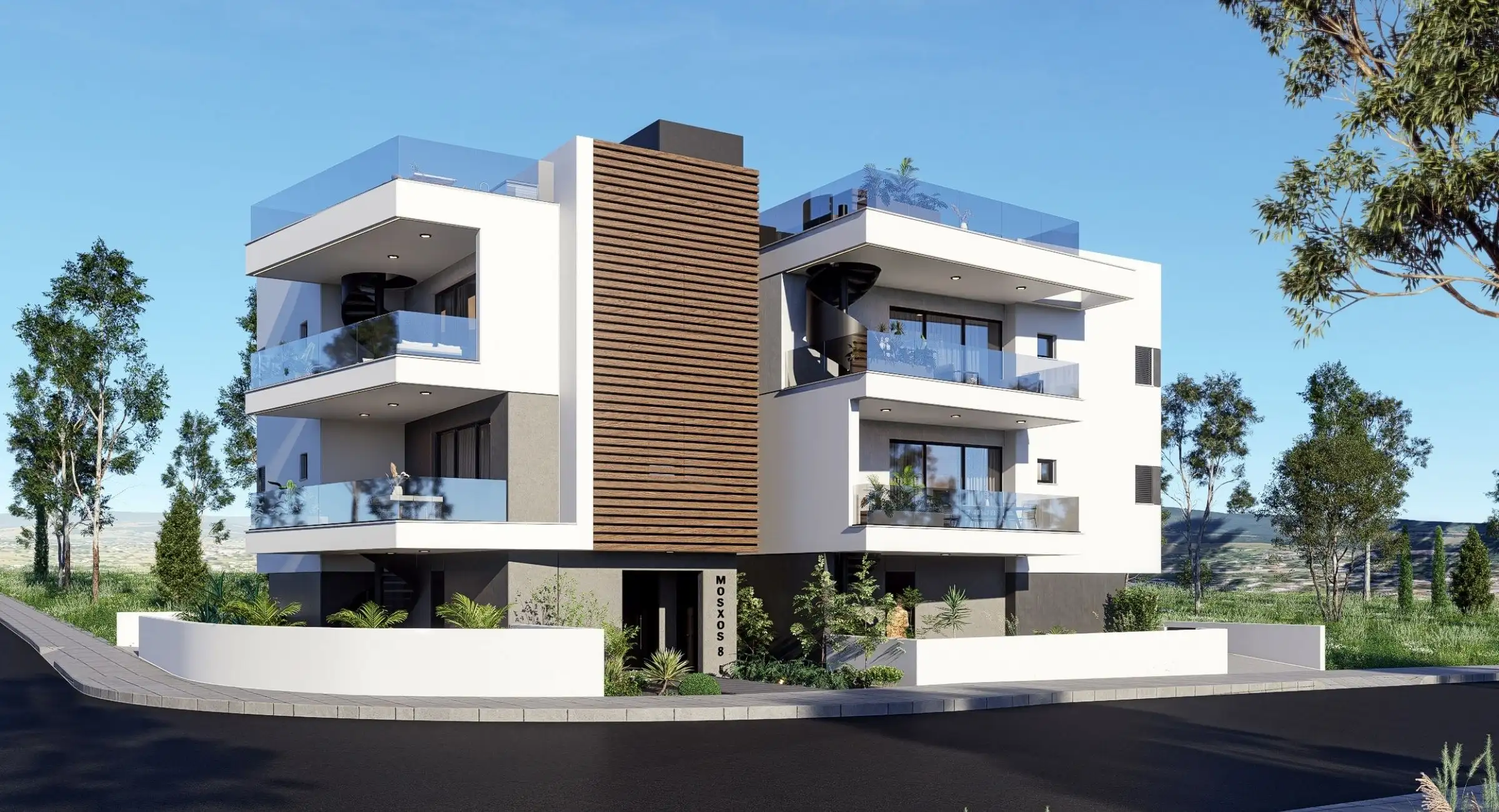 Mosxos-8.1 Exterior view of the Mosxos 3-4 project by Efthimoudes showcasing modern architectural design