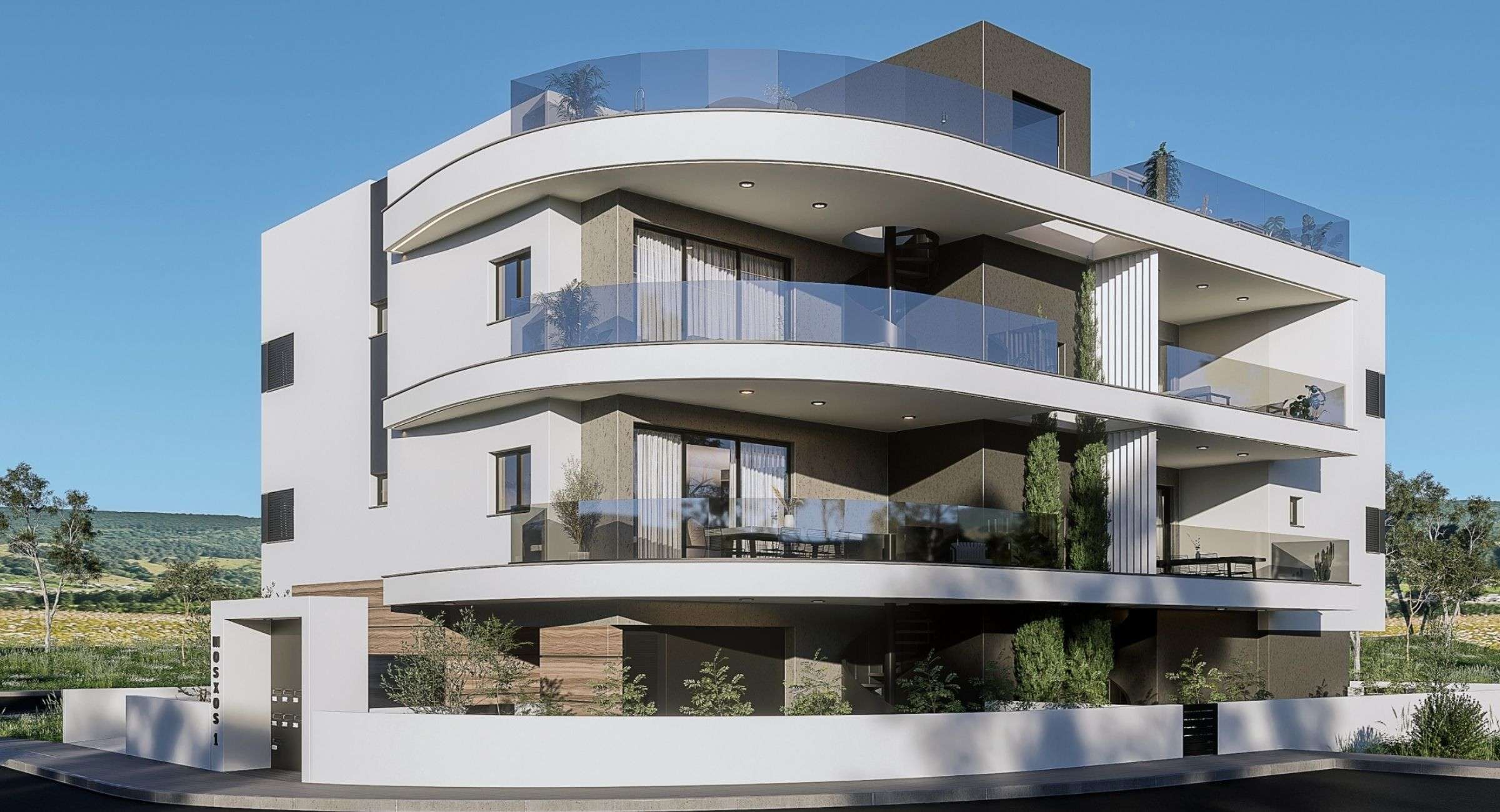 Mosxos 1.1 Exterior view of the Mosxos 3-4 project by Efthimoudes showcasing modern architectural design